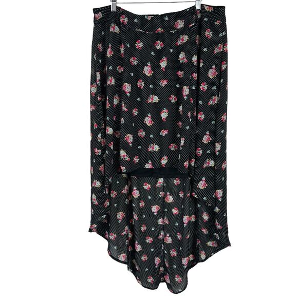 Torrid Skirt Women Size 14 Hi-Low Black Floral Polka Dot Chiffon Whimsigoth Y2K - Picture 1 of 11